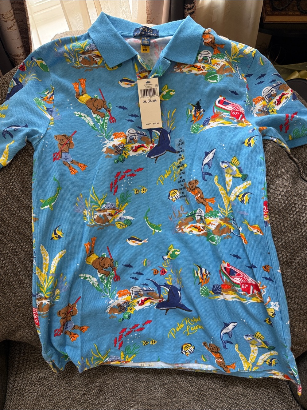 Polo by Ralph Lauren Boys Blue Tropical Ocean Print Polo